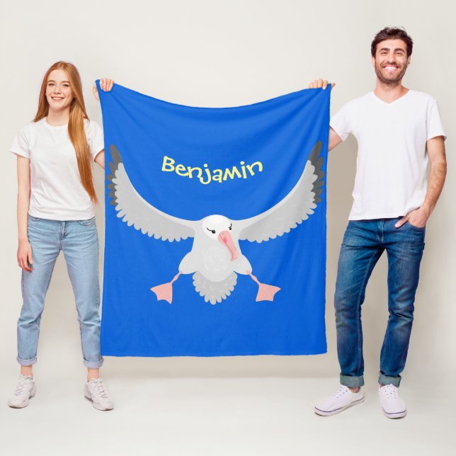 Söt albatrossfågel flygande serieillustration fleecefilt (På plats)