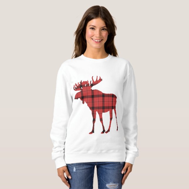 Söt Älg Röd och Svart Rutig Buffelmönster T Shirt (Hel framsida)