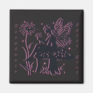 Söt Älg Svamp och Blomma Svart & Rosa Magnet