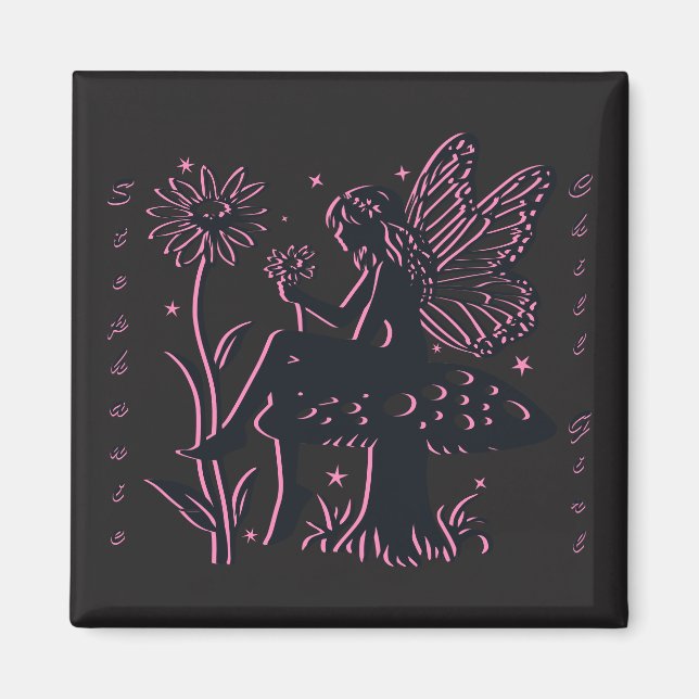 Söt Älg Svamp och Blomma Svart & Rosa Magnet (Framsidan)