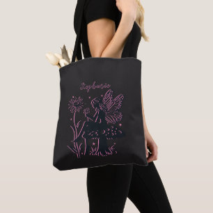 Söt älgmössa och blomma svart & rosa tygkasse