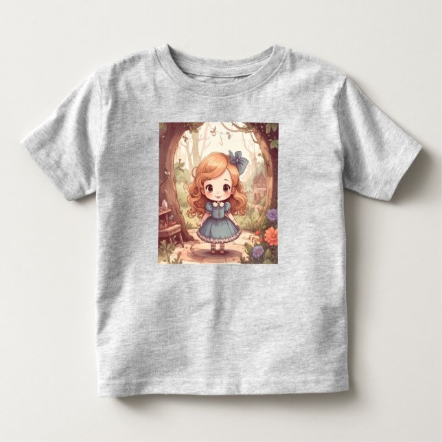 Söt Alice i Underlandet Whimsical Skogs Konst T Shirt (Framsida)