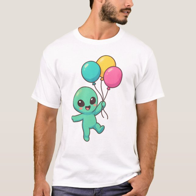 Söt Alien med ballonger Tecknad design T Shirt (Framsida)