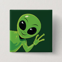 Söt Alien Vinkande Tecknad Utomjording Knapp