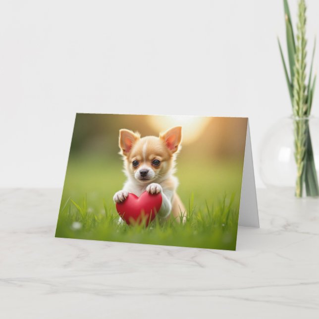 Söt Alla hjärtans dag Chihuahua-valp Helgkort (Framsida)