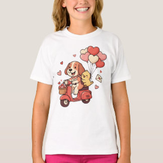 Söt Alla hjärtans dag hund scooter hjärta ballonge T Shirt