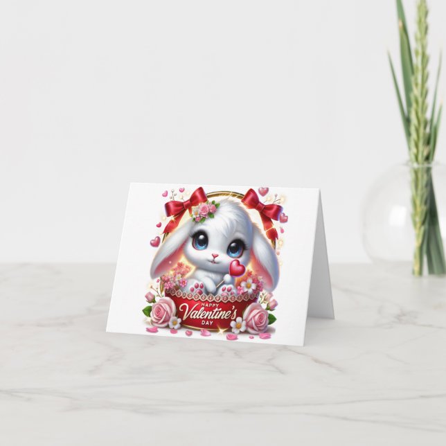 Söt Alla hjärtans dag kanin vikt firande kort  (Framsida)