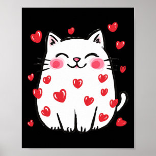 Söt Alla hjärtans dag katt röda hjärtan katt älska Poster