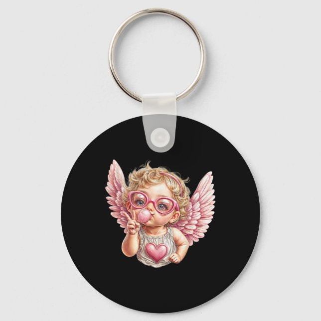 Söt Alla hjärtans dag Söt Cupid som blåser bubbla  Nyckelring (Framsida)