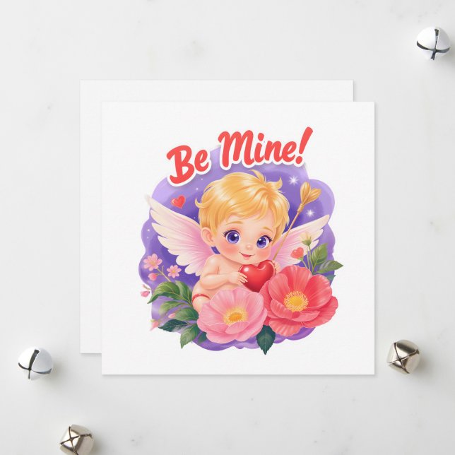 Söt Alla hjärtans dags Cupid med "Var min" Julkort (Fram/Back In Situ)