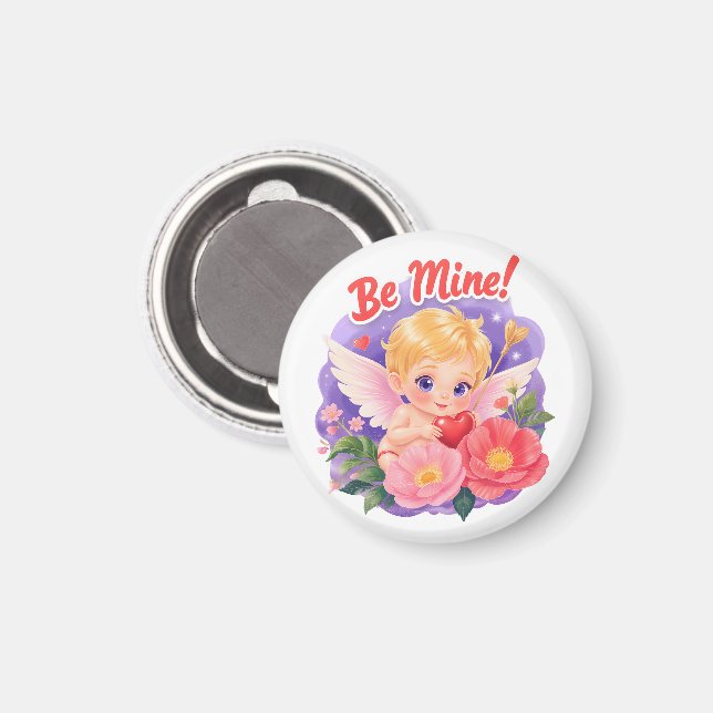 Söt Alla hjärtans dags Cupid med "Var min" Magnet (Front/Back)