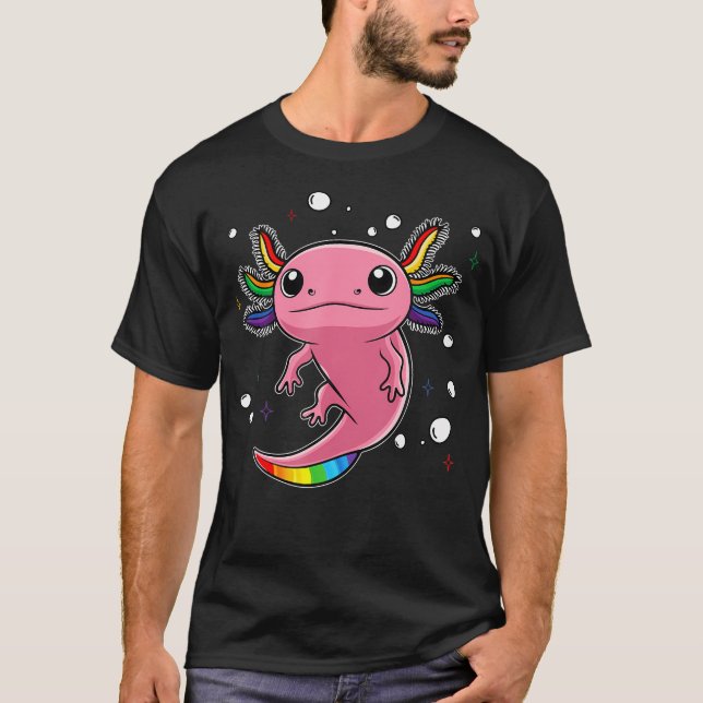 Söt allierad axolotl Var snäll HBTQ regnbåge flagg T Shirt (Framsida)