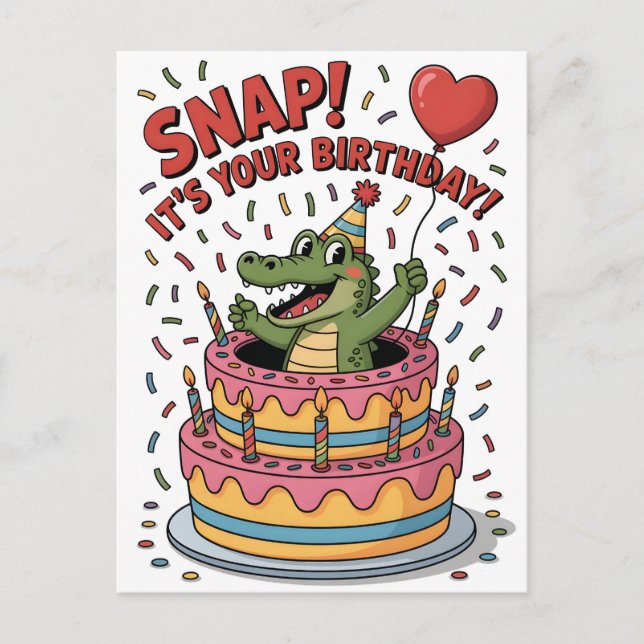 Söt Alligator Födelsedagstårta Festdesign Vykort (Framsida)