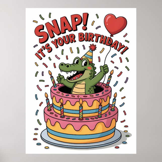 Söt Alligator Födelsedagstårta Party Design Poster (Framsidan)
