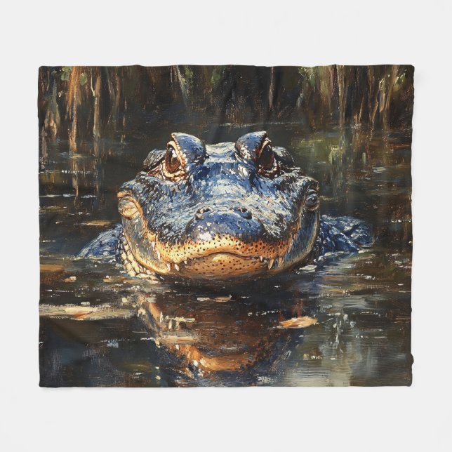 Söt Alligator i Florida Everglades-målning Fleecefilt (Framsidan (Horisontell))