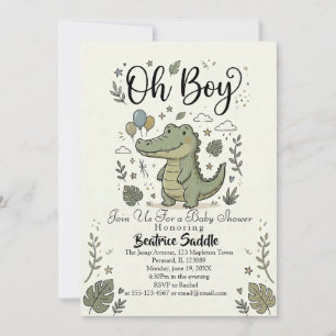 Söt Alligator safari Åh Pojke Djungel baby shower Inbjudningar