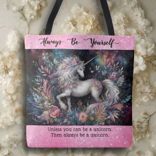 Söt Alltid Vara En Enhörning Blommig Rosa Glitter Tygkasse