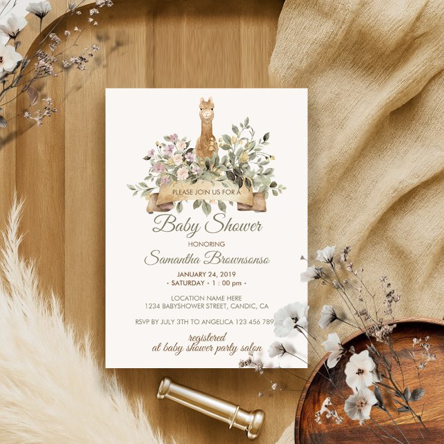 Söt Alpaca Botanisk Band Baby Shower Inbjudningar (Skapare uppladdad)