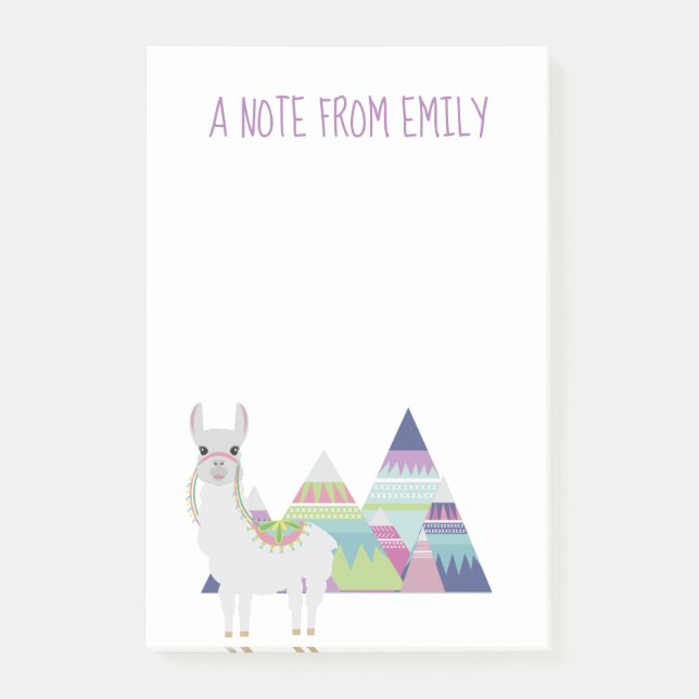 Söt Alpaca Färgglada Berg Notis Från Post-it Block (Framsida)