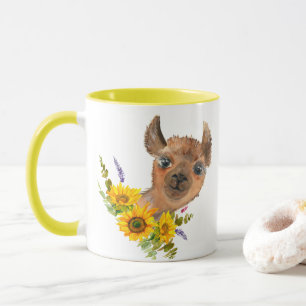 Söt Alpaca Llama med solblommor Mugg