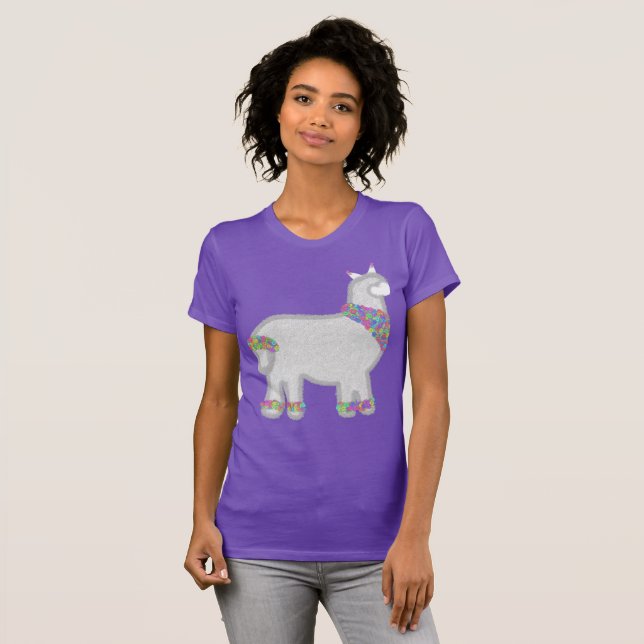 Söt alpaca med blommor födelsedag t shirt (Hel framsida)
