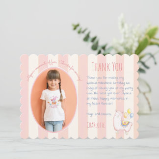Söt Alpaca Rosé Rosa Barn Födelsedagsfoto Tack Kort