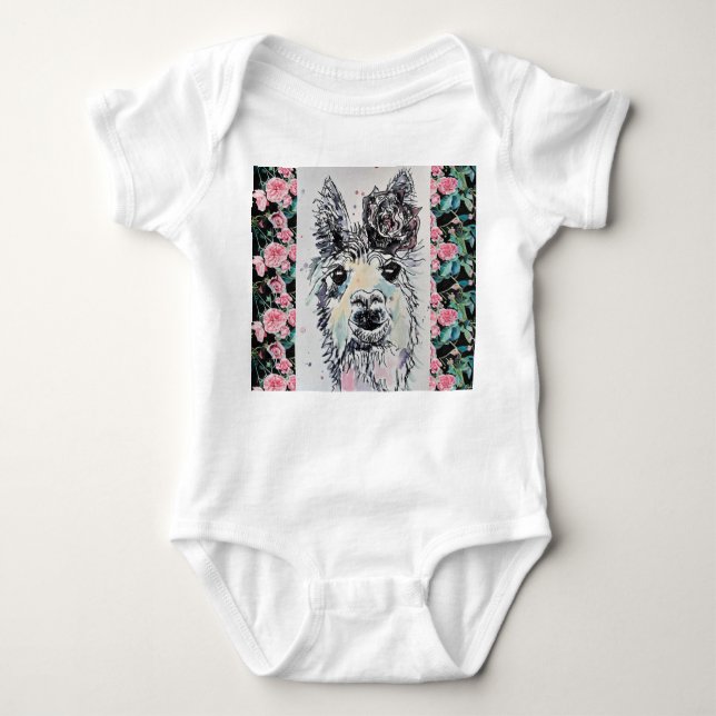 Söt Alpacca Lama Akvarell Baby Dräkt T Shirt (Framsida)