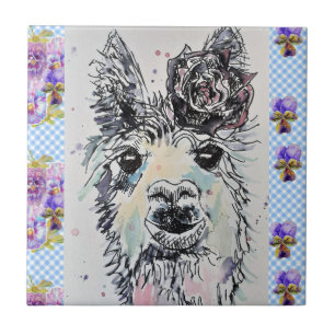 Söt Alpacca Lama Akvarell blomster Keramisk Kakel