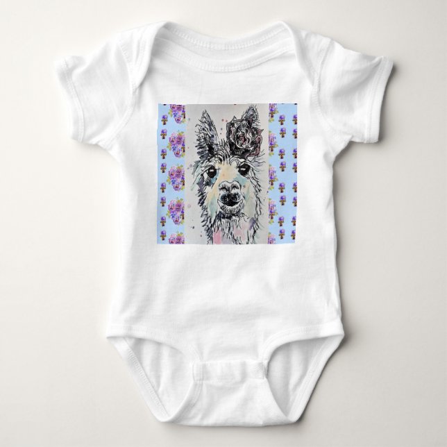 Söt Alpacca Lama Djur Akvarell Baby Overall T Shirt (Framsida)