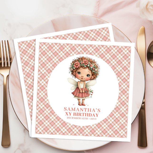 Söt Alv Blommig 5-års Födelsedagsfest Servett (Pretty Cute Fairy Floral 5th Birthday Party Napkins)
