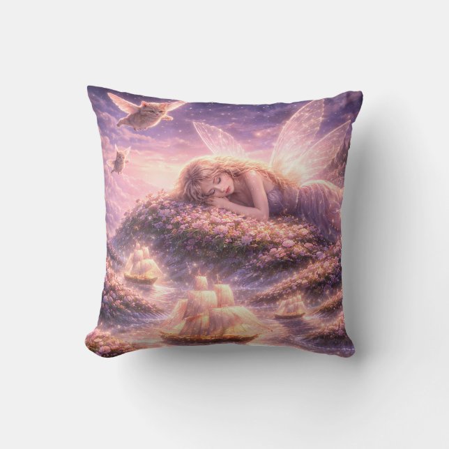 Söt Älv Dröm Kattunge Fantasy Kudde (Framsida)