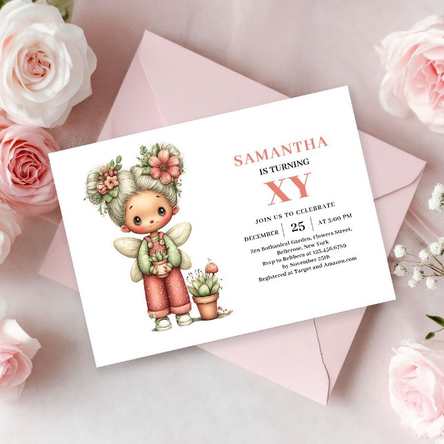 Söt älv flicka 3-års födelsedag Pastell blomster i Inbjudningar (Cute Fairy Girl 3rd Birthday Pastel Floral invitation)