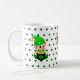 Söt alv, guldmynt & lyckoklöver kaffemugg