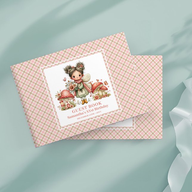 Söt Älv Rodnad Rosa Blommig Flickas Födelsedagsgäs Gästböcker (Cute Fairy Blush Pink Floral Girl Birthday Guest Book)
