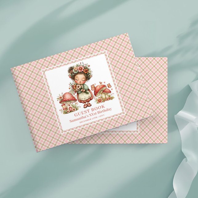 Söt älv rosa blommig flicka födelsedags gästbok (Cute Fairy Pink Floral Girl Birthday Guest Book)