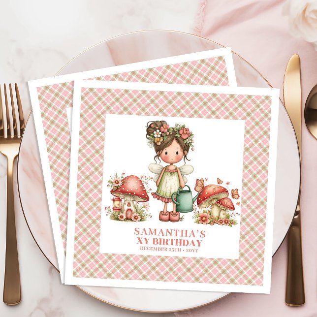 Söt Älv Rosa Blommig Födelsedagsfest Trädgårdsserv Pappersservett (Cute Fairy Pink Floral Birthday Party Garden Napkins)