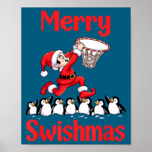 Söt Alv Tomte Basket Pengviner Tro Design Poster