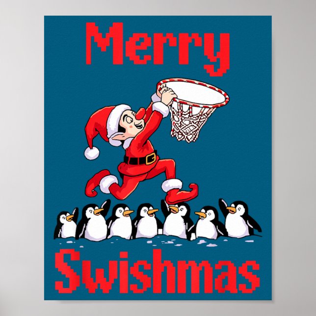 Söt Alv Tomte Basket Pengviner Tro Design Poster (Framsidan)