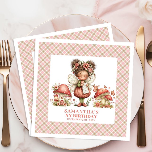 Söt Älv Trädgård Rosé Rosa Födelsedagsfirande Pappersservett (Sweet Fairy Garden Blush Pink Birthday Celebration Napkins)