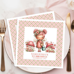 Söt Älva 1-års Födelsedag Whimsical Rosa Papper Pappersservett