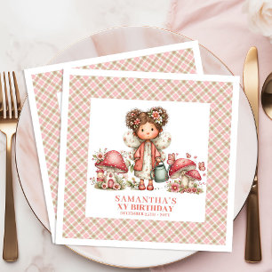Söt Älva 1-års Födelsedag Whimsical Rosa Papper Pappersservett