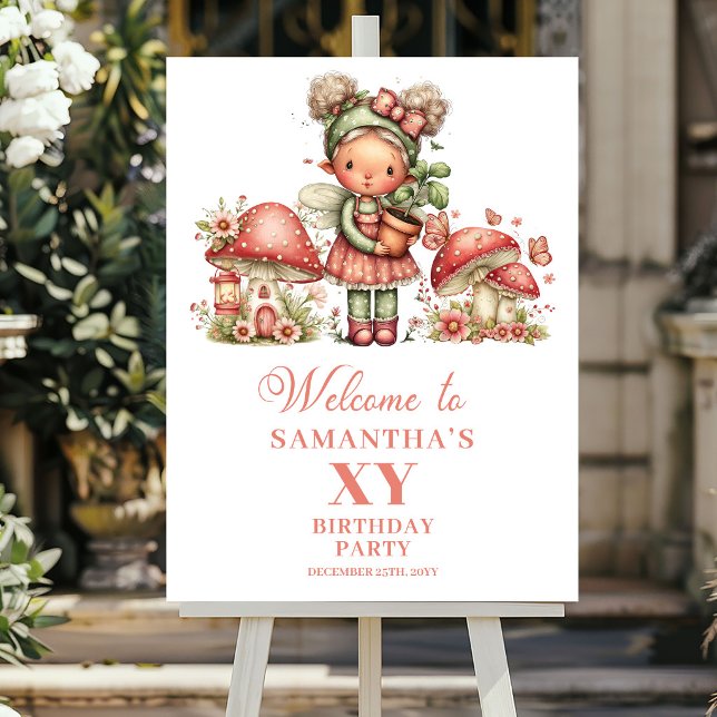 Söt Älva 2-års Födelsedag Pastell Rosa Välkomstaff Poster (Cute Fairy 2nd Birthday Pastel Pink Welcome Poster)