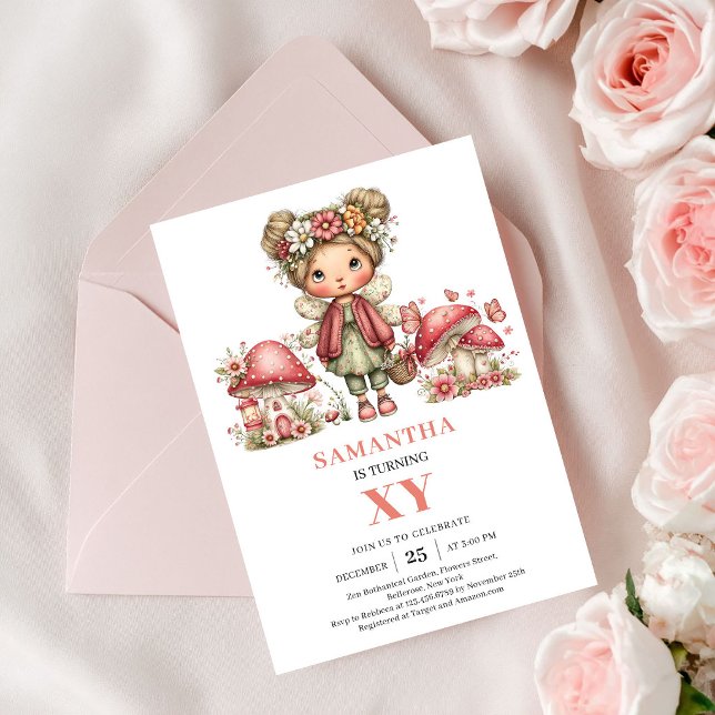 Söt Alva 2-års Födelsedagsinbjudan med Rosa Blommo Inbjudningar (Cute Fairy 2nd Birthday Blush Pink Floral Invitation)