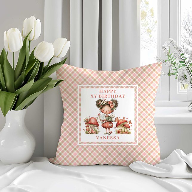 Söt Älva 3-års Födelsedag Rosa Blommig Kudde (Cute Fairy 3rd Birthday Pink Floral Pillow)