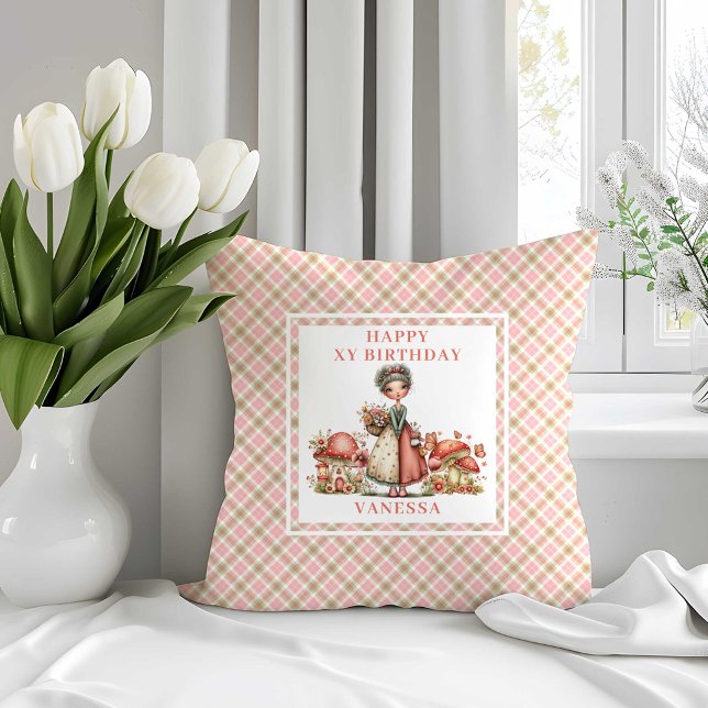 Söt Alva 5-års Födelsedag Rosa Svamp Kastar Kudde (Cute Fairy 5th Birthday Pink Mushroom Throw Pillow)