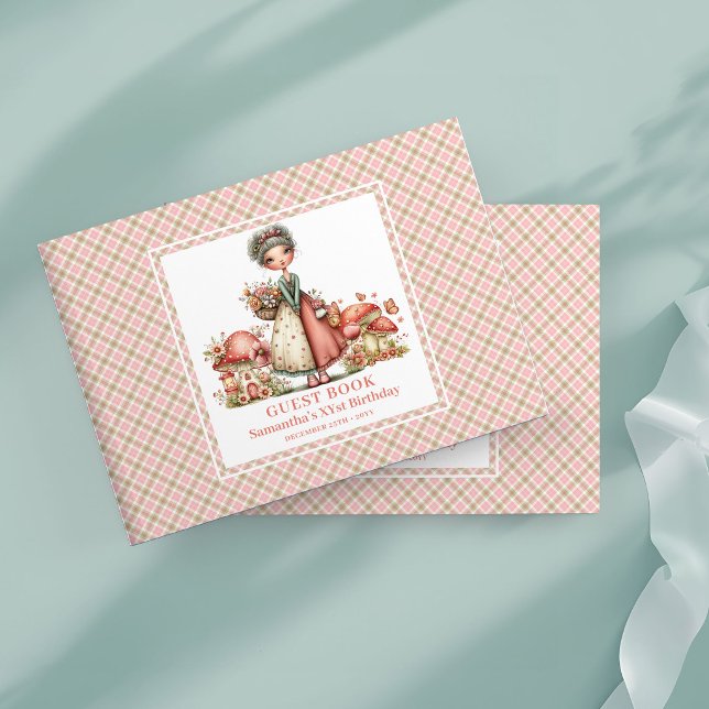 Söt Älva 5-årsdag Rosa Svamp Gästbok (Cute Fairy 5th Birthday Pink Mushroom Guest Book)