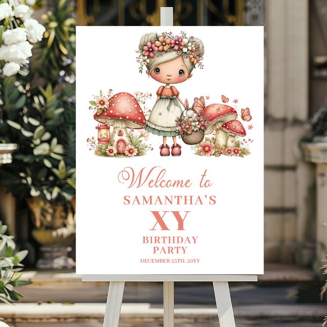 Söt Alva 8-års Födelsedags Blommig Välkomstaffisch Poster (Cute Fairy 8th Birthday Floral Welcome Poster)