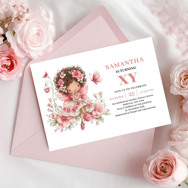 Söt Älva Flicka 2-års Födelsedag Rodnad Blommor In Inbjudningar (Cute Fairy Girl 2nd Birthday Blush Flowers Invitation)