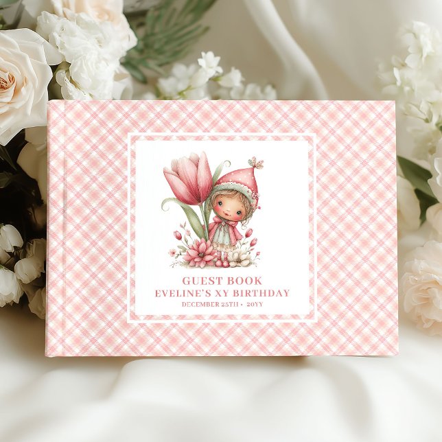 Söt Älva Flicka 2-årsdag Rosa Blommor Gäst Gästböcker (Cute Fairy Girl 2nd Birthday Pink Flowers Guestbook)