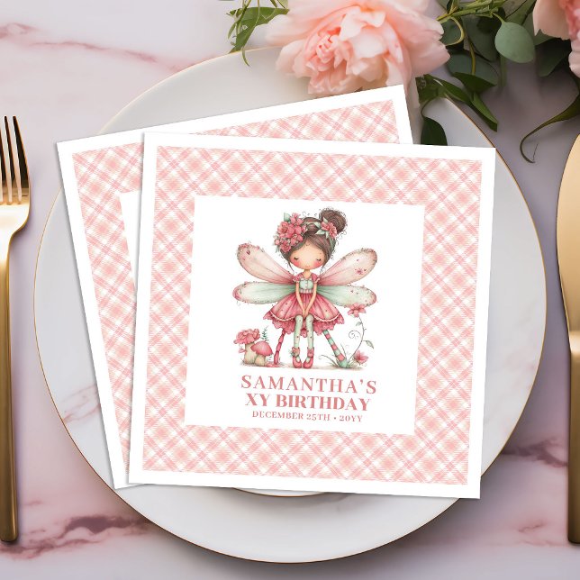 Söt Älva Flicka 2-årsdag Rosa Blommor servetter (Cute Fairy Girl 2nd Birthday Pink Flowers napkins)